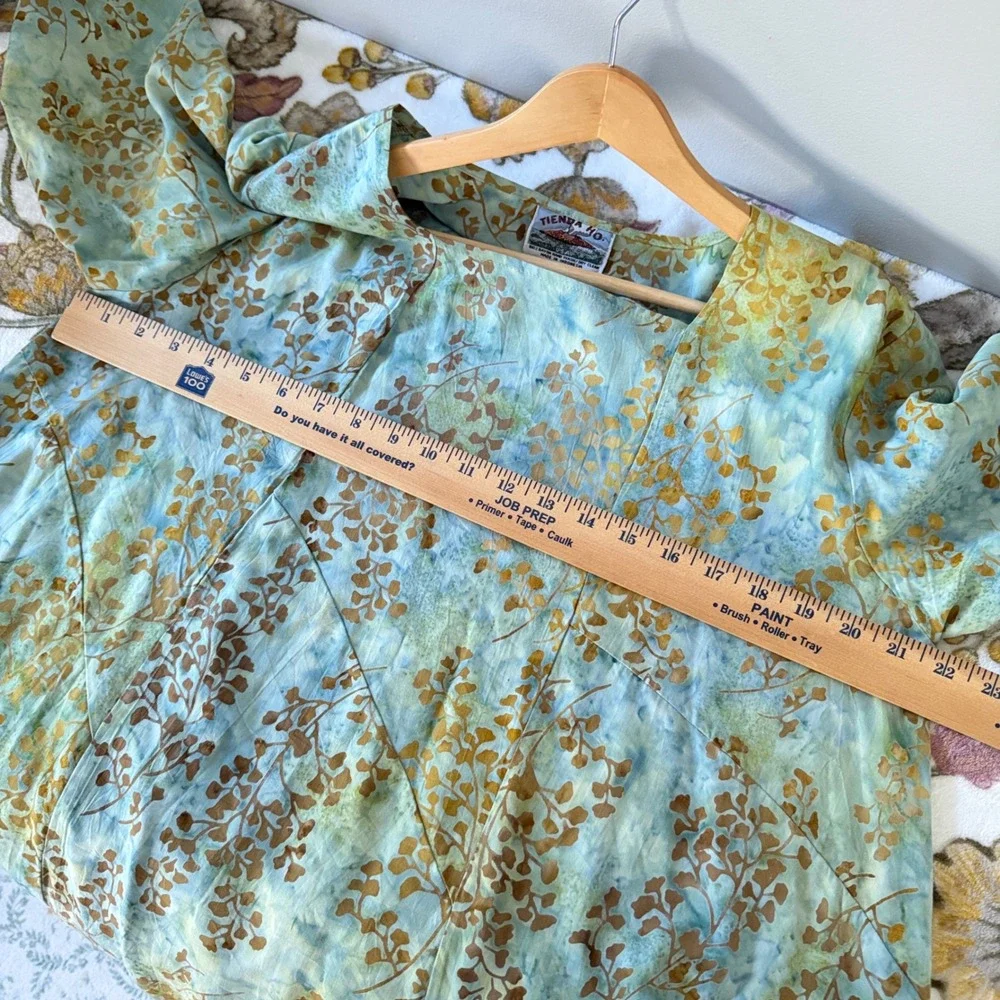 Tienda Ho Tunic Boho Earthy Fairy Hippie Fern Leaf Asymmetrical Hem Blue Green - Picture 5 of 11